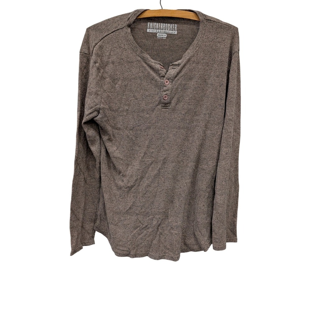Knickerbocker Men's Brown Ribbed Long Sleeve Henley Shirt- Size Medium